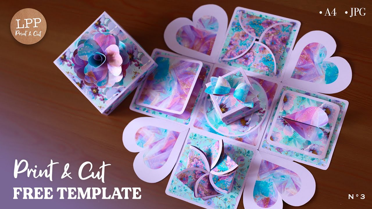 FREE Printable Template | Explosion Box Purple Pattern  | Print&Cut 03