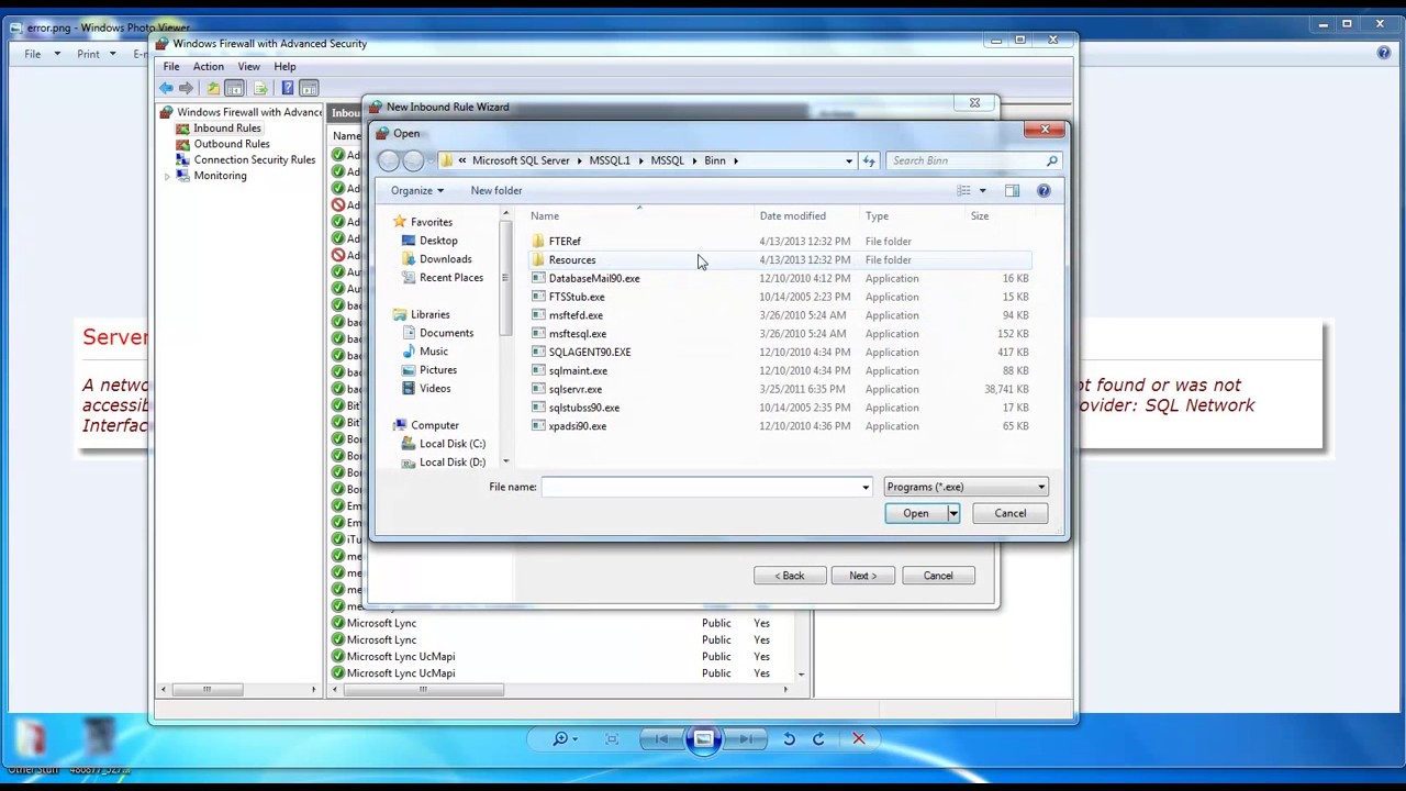 Windows 7 Firewall Inbound Rules for SQL Server (UPDATED VIDEO IN DESCRIPTION)