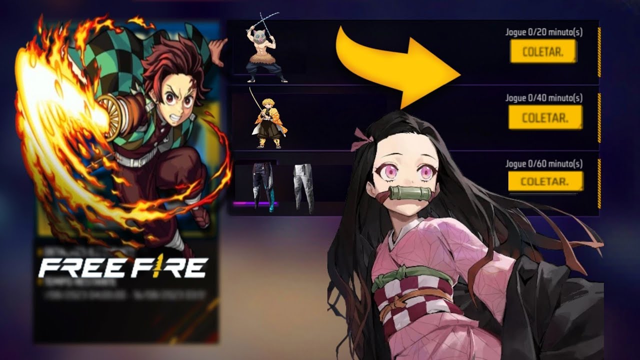 Como Pegar as Skins Nezuko Kamado e Zenitsu Agatsuma no Free Fire