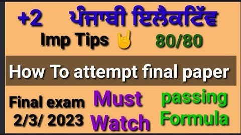 12th class final board exam punjabi elective how to attempt imp tips /passing formula