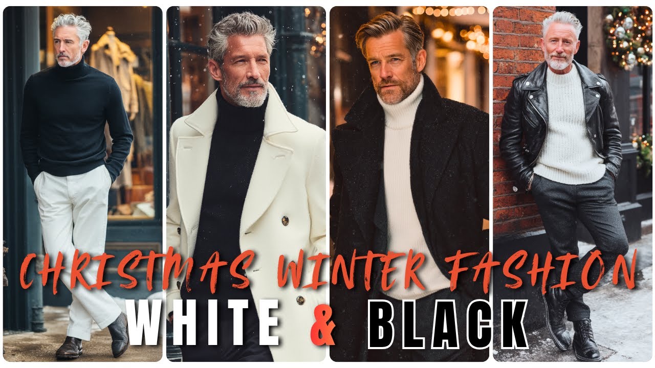 30 рождественских зимних образов для зрелых мужчин в минимализме белого и черного цветов — мужска...
