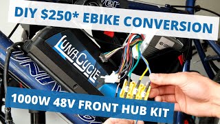 DIY CHEAP $250+ Amazon eBike Conversion Tutorial - 1000W 48V Front Hub Kit. TORQUE ARMS SUGGESTED