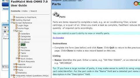 FastMaint CMMS - Managing Parts Inventory