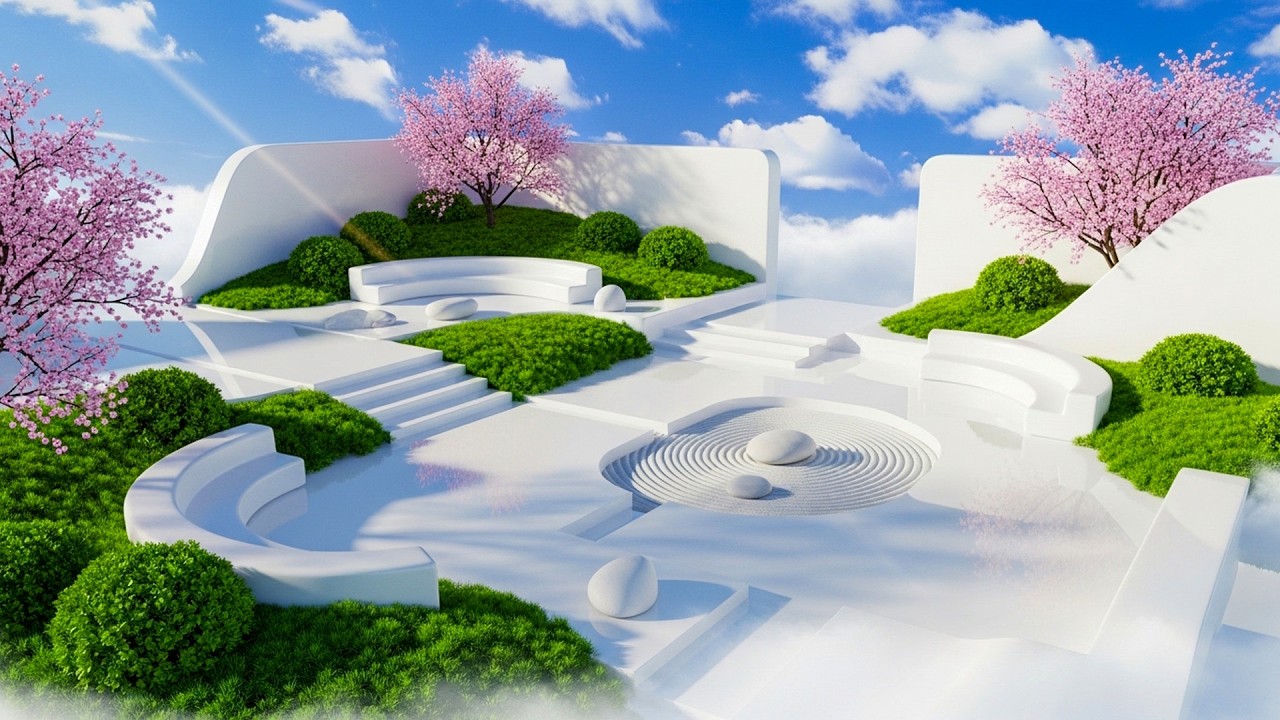 Frutiger Aero Floating Meditation Garden 4K | Calm Ambient Music | Early 2000s Nostalgia
