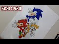 Como desenhar o team Sonic!(sonic,tails e knuckles)