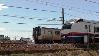 E129系B23編成436Mと特急しらゆき3号E653系H204編成3013M 信越本線