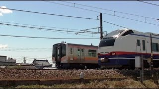 E129系B23編成436Mと特急しらゆき3号E653系H204編成3013M　信越本線