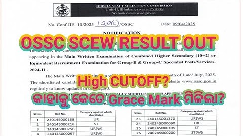 OSSC scew result out!!soil conservation result out!!cut off mark?? Kemeti check କରିବେ