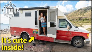 She lives in an ambulance?! Box truck Tiny Home for $19k