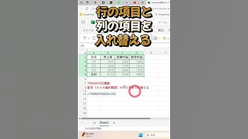 #shorts【TRANPOSE関数】超時短！エクセル表の項目の行と列を瞬時に入れ替え