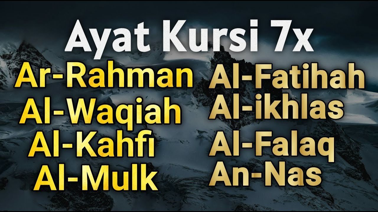 Ayat Kursi 7x,Yasin,Ar Rahman,Al Waqiah,Al Mulk,Al Kahfi,Al Fatihah, Ikhlas,Falaq,An Nas