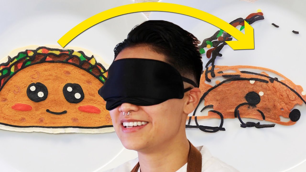 Pancake Artist Tries Making Pancake Art Blindfolded • Tasty