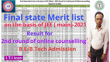Final state Merit list on the basis of JEE ( Main) -2021 result for 2nd round of online counselling