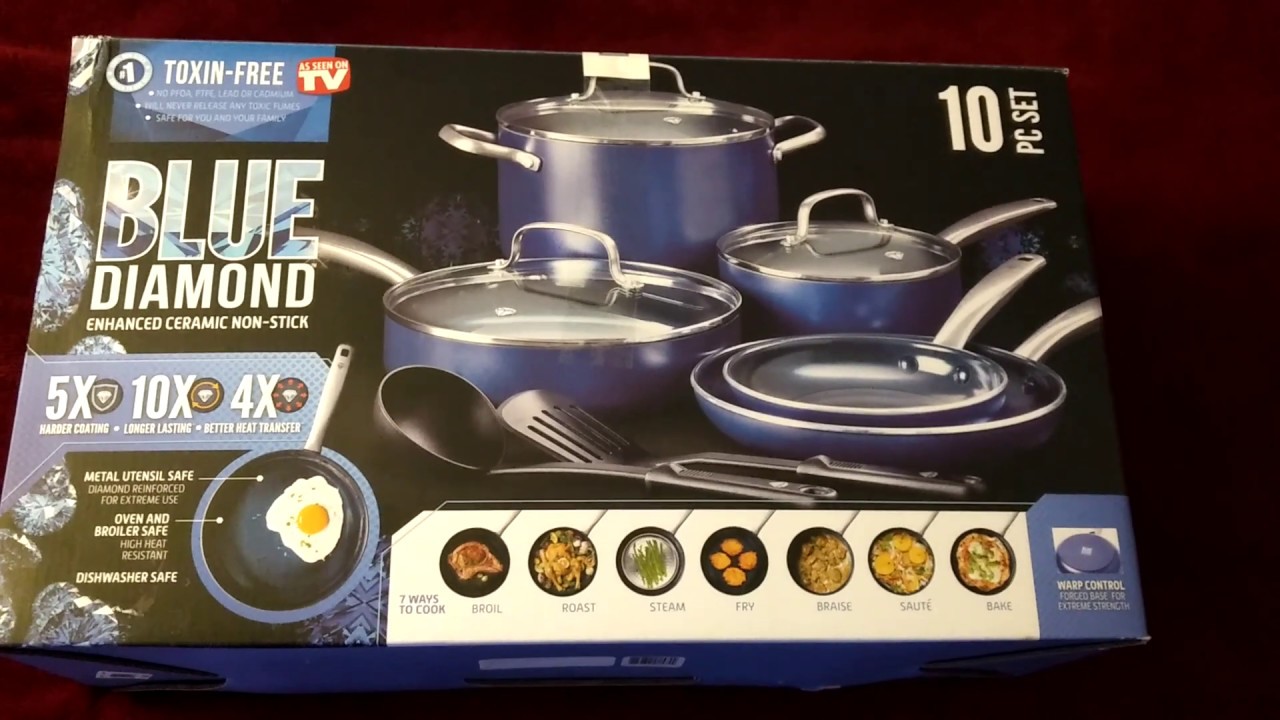 Blue Diamond 10-piece Enhanced Ceramic Nonstick Cookware Set As Seen on TV