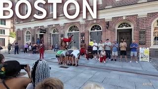Life in Boston Street Performers at Quincy Market Boston Massachusetts Walking Tour - 4K