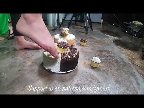 Cake crush Bare feet - 2 cakes (Left Side Camera)