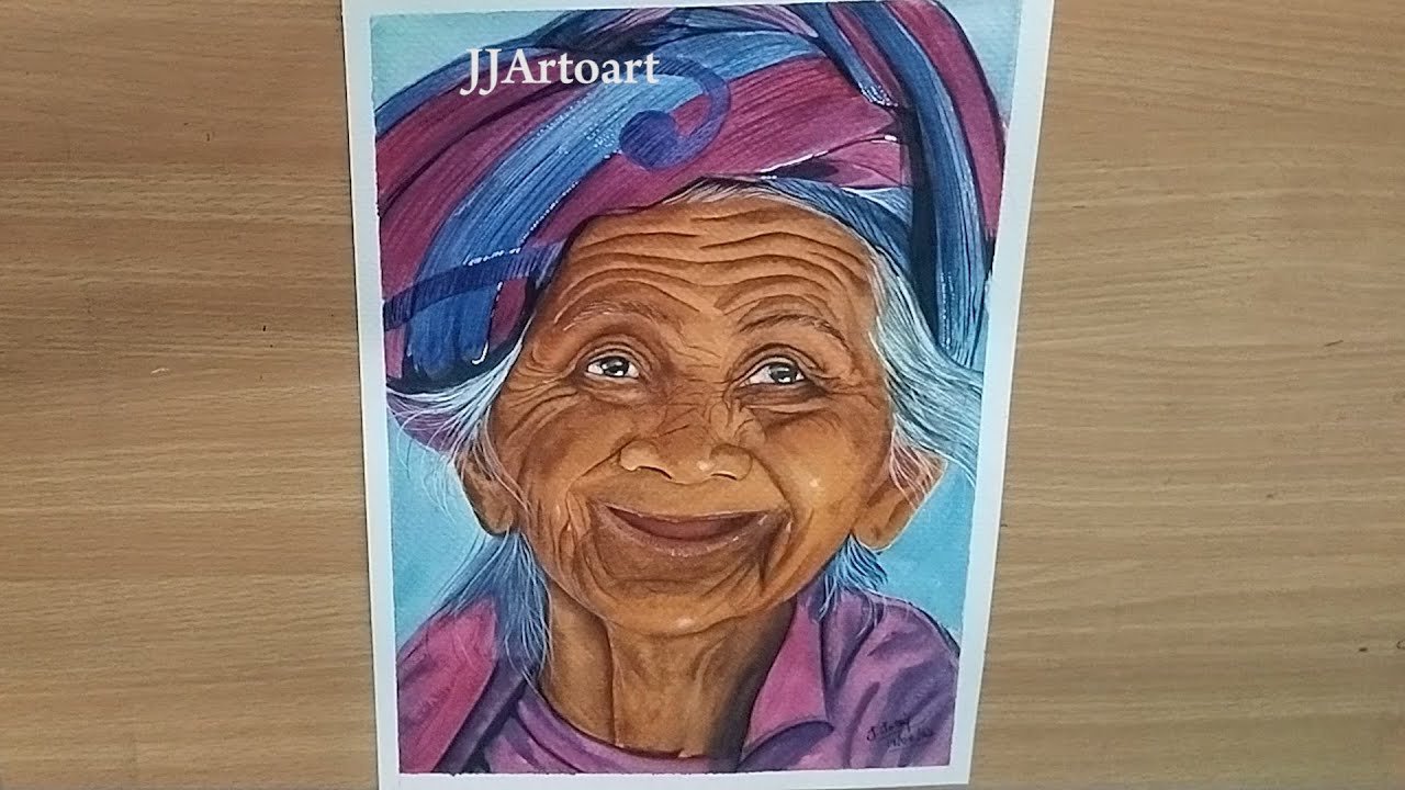 old woman watercolor painting