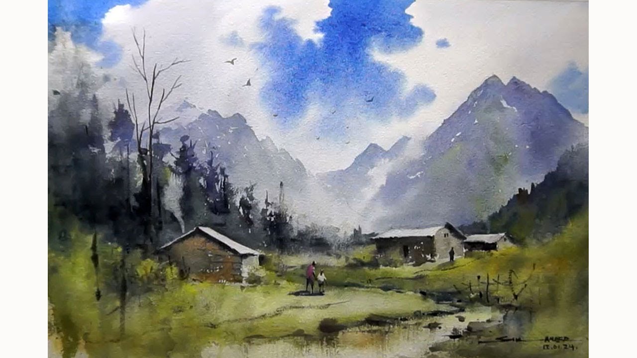 Landscape watercolor painting - YouTube