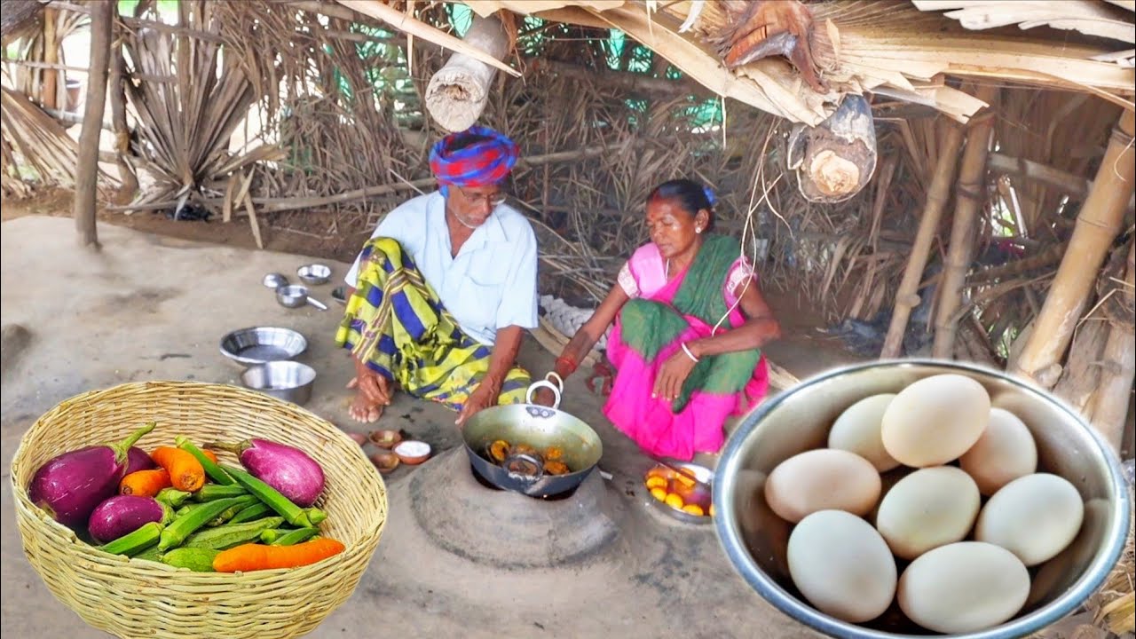 Cooking Duck Egg Curry and Vegetable Vorta for Lunch: A Santali Tribe Elder Couple’s Tradition