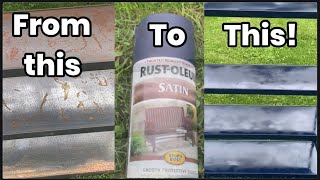 Rust-oleum spray paint to restore rusty metal shelf.