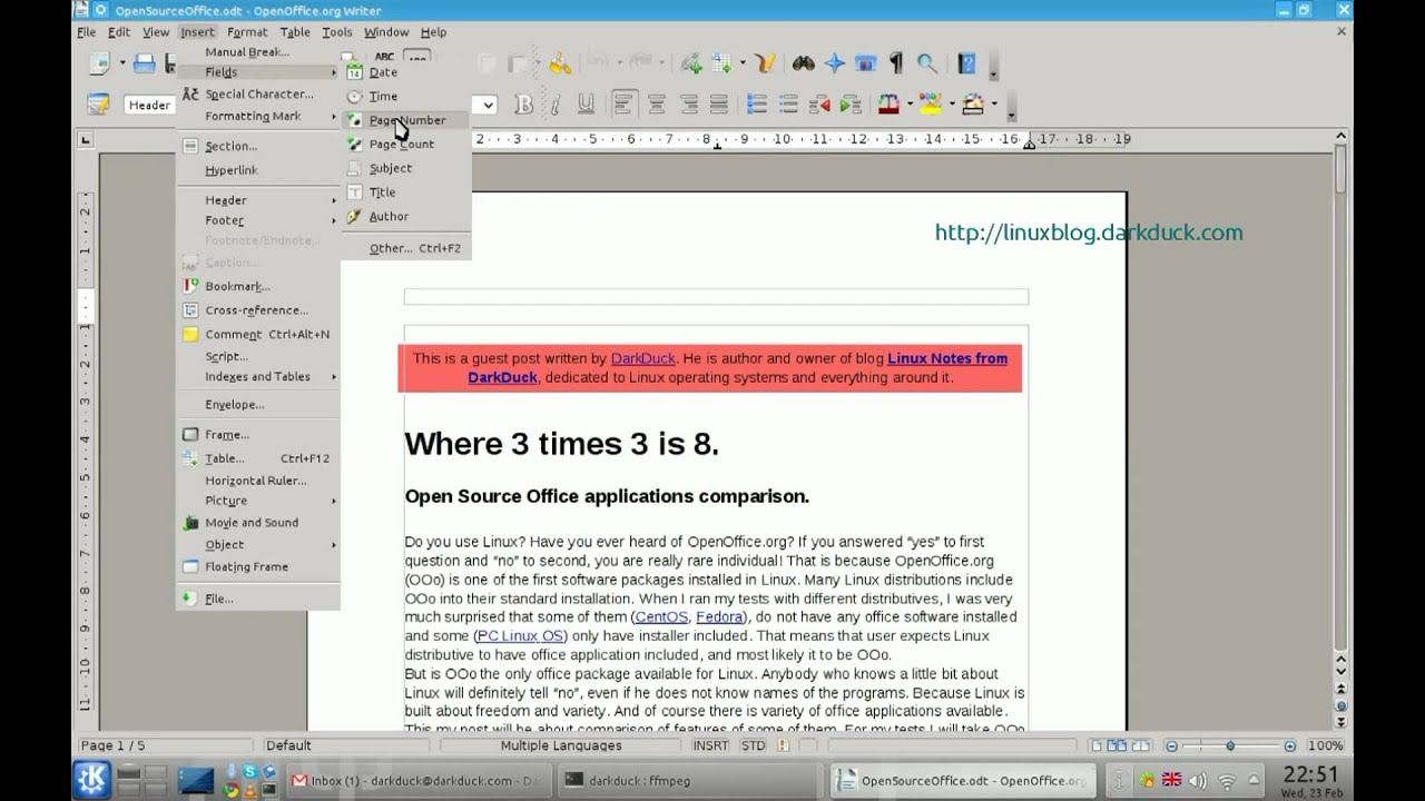 How to make page numbering start on a certain page in OpenOffice