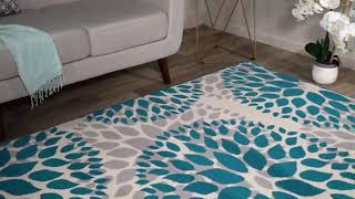 Modern Floral Circles Design Area Rugs 7'6" X 9' 5" Blue