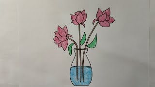 Complete the coloring picture of a vase of red lotus flowers