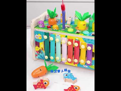 Логічна розвиваюча гра "Котик" для дітей з годинником ксилофоном магнітною риболовлею та стукалкою, видео 1