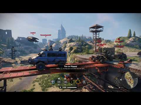 Custom builds driving over the Bedlam Bridge. Crossout.