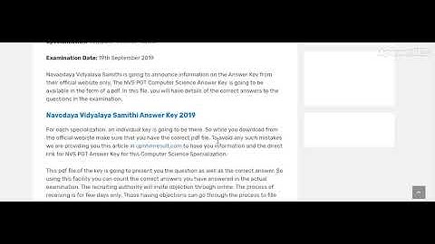 NVS PGT Computer Science Answer Key 2019 17th to 20th Sept Exam