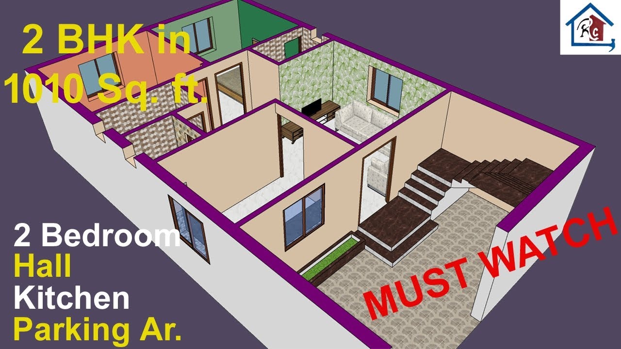 24'7" x 41'3" #ghar ka Naksha | 1010 Sqft House Plan | 2 Bedroom home ...