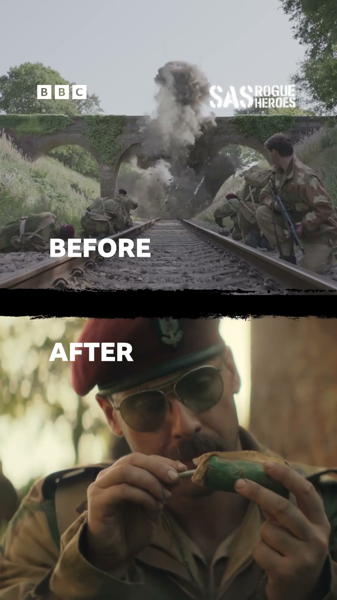 Before vs after VFX on SAS Rogue Heroes