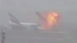 Plane Bursts into Flames at Dubai Airport [CAUGHT ON TAPE]