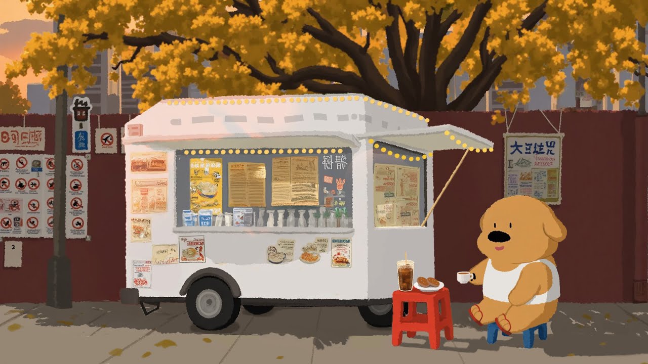 Street Food Cart 🍃 Enjoy Autumn in the Alley to Relax Work, Heal 🌥️ [ Lofi Hip Hop - Lofi Cafe ]