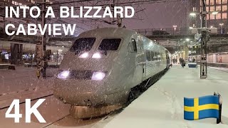 INTO THE BLIZZARD - 4K Train Driver's View (Stockholm to Gothenburg)