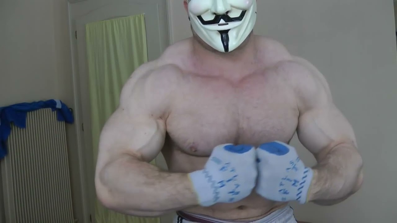 Hairy Bodybuilder Flexing Huge Muscles slow motion