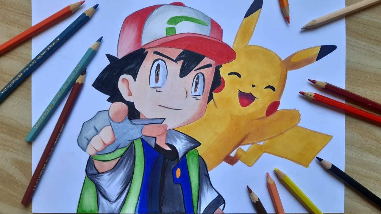 Desenhando O Ash e Pikachu - Drawing Pokémon 