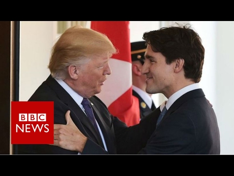 Trump-Trudeau handshake, close up - BBC News