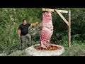 Juicy beef ribs from tandoor with tender bulgur life in the village of azerbaijan