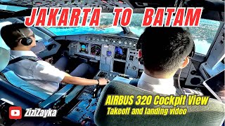 AIRBUS 320 COCKPIT VIEW - JAKARTA TO BATAM || Full takeoff landing procedure