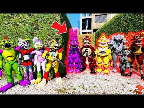 All TWISTED Animatronics VS All GLAM ROCK Animatronics! (GTA 5 Mods FNAF RedHatter)