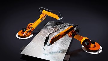 Robot Arm stamp Logo Reveal metal silver intro video