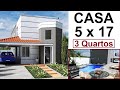 CASA COM 3 QUARTOS DE 5 x 17 - COM PISCINA E GARAGEM COBERTA # 140