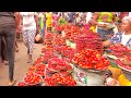 Open fresh and raw African food market - Ikotun Lagos Market Scenes.