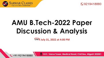 AMU B.Tech-2022 Paper Solution & Analysis By Sarwar classes for IIT | NEET#Aligarh.# UP #9219418880