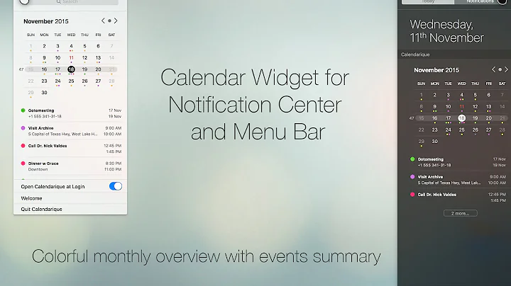 Calendarique - monthly calendar widget for Notification Center