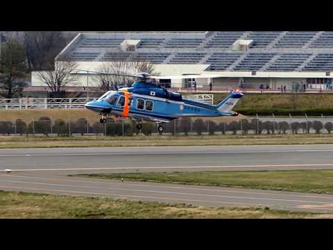 松本空港での長野県警ヘリ「やまびこ2号」（JA220E）の様子