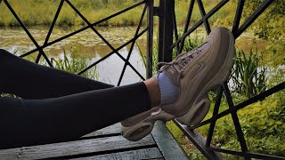 My new Nike Air Max Portal sneakers. Walking in the park. Playing with my shoes. White socks.