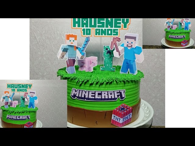 Topo de Bolo Minecraft com Nome e Idade