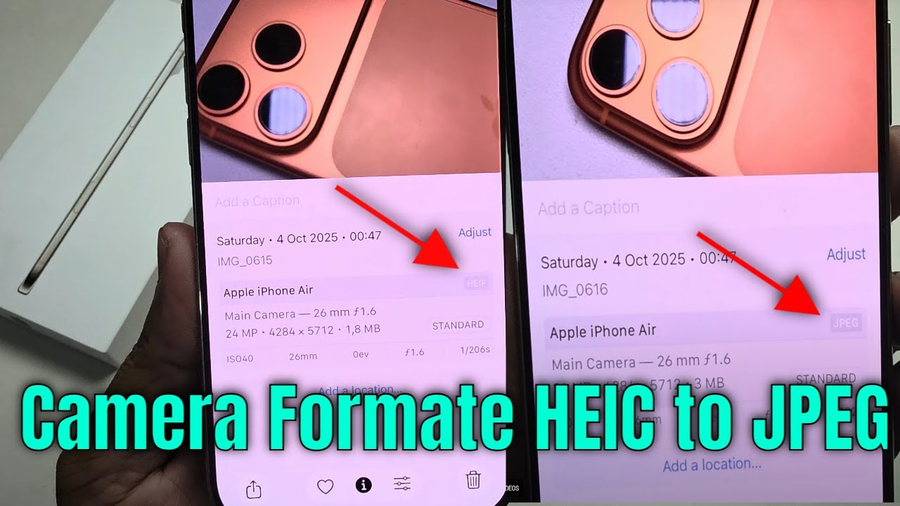 How to change iPhone camera from Heic to jpg?